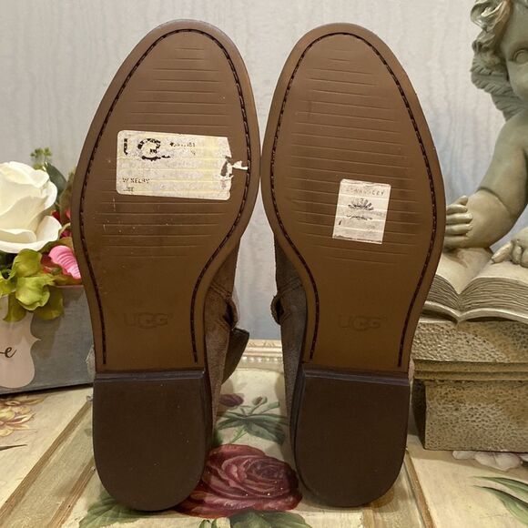 UGG Kelby Suede Leather Harness Ankle Boots Mouse Gray Sz 7 Excellent Condition - Picture 12 of 13